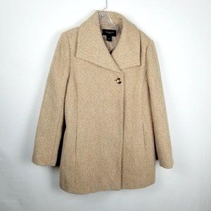 Ann Taylor Wool Blend Coat Beige Camel Minimalist Sparkle Button Up Winter Coat